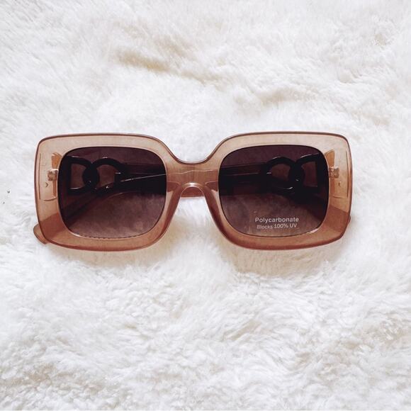 Camille Clear Tan Oversized Square Sunglasses - Picture 1 of 10